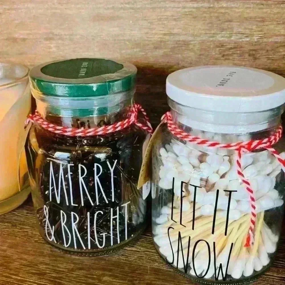 NEW 300 Bobby Pins MERRY & BRIGHT Adorable reusable glass jar w/ Lid by RAE DUNN - Picture 8 of 12